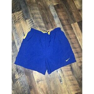 Vintage 90s Nike Swim Trunks Board Shorts-Yellow/Blue-Lined-Mens Size Large